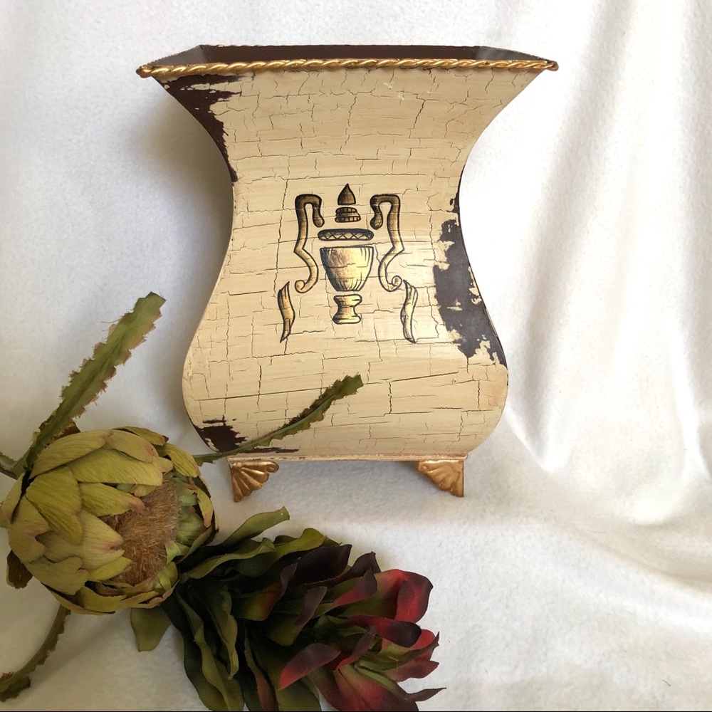 Egyptian Inspired Metal Decorative Footed Vase